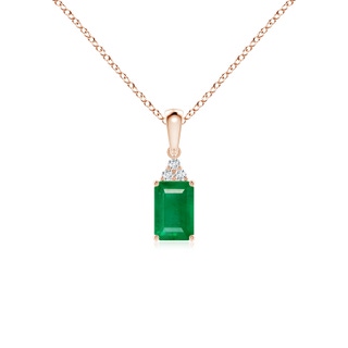 6x4mm AA Emerald-Cut Emerald Pendant with Diamond Trio in 10K Rose Gold