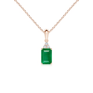 6x4mm AA Emerald-Cut Emerald Pendant with Diamond Trio in 9K Rose Gold