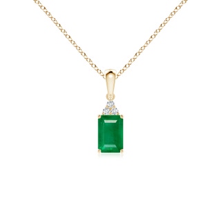 6x4mm AA Emerald-Cut Emerald Pendant with Diamond Trio in 9K Yellow Gold