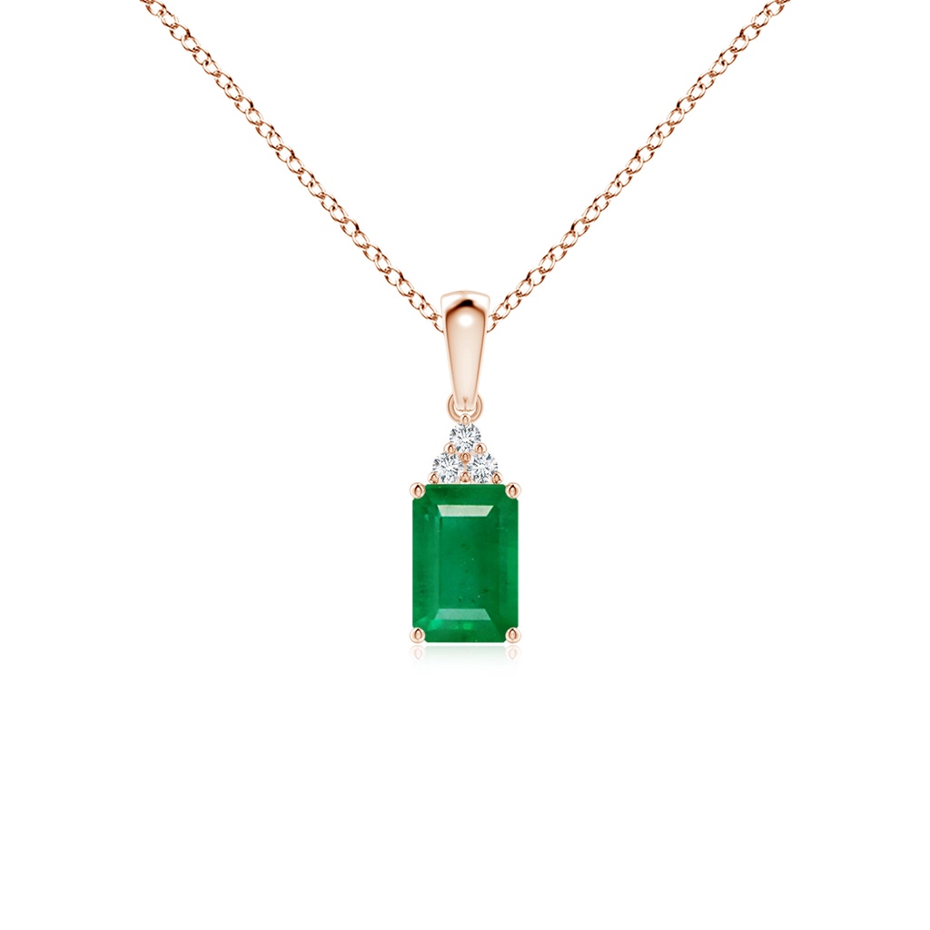 6x4mm AA Emerald-Cut Emerald Pendant with Diamond Trio in Rose Gold 