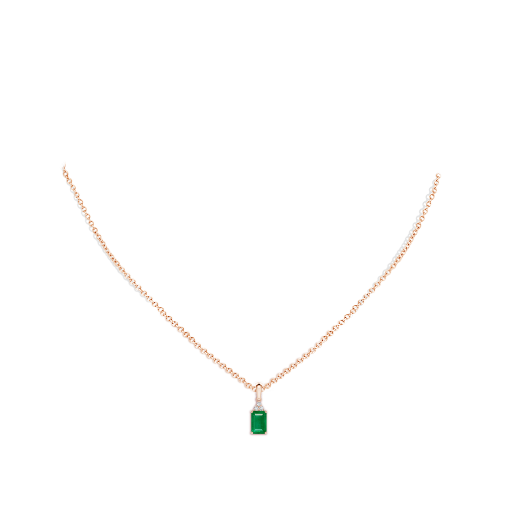 6x4mm AA Emerald-Cut Emerald Pendant with Diamond Trio in Rose Gold pen