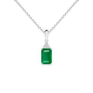 6x4mm AA Emerald-Cut Emerald Pendant with Diamond Trio in S999 Silver