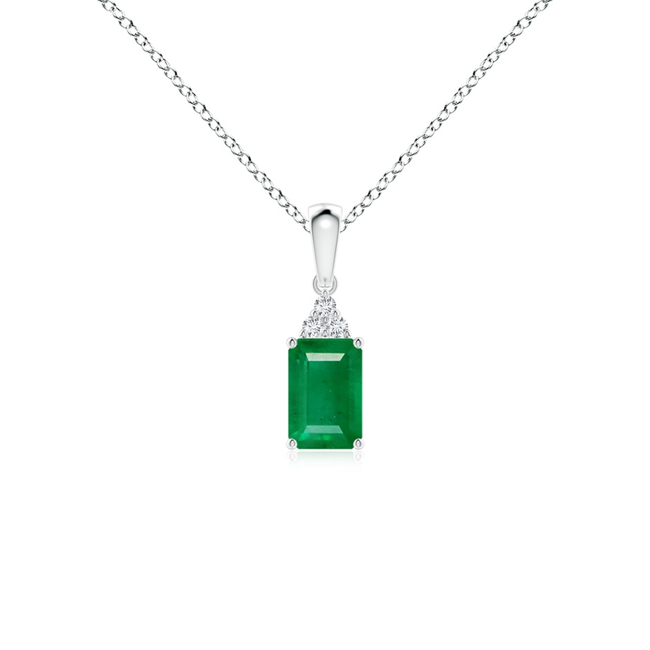 6x4mm AA Emerald-Cut Emerald Pendant with Diamond Trio in S999 Silver 