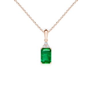 6x4mm AAA Emerald-Cut Emerald Pendant with Diamond Trio in 10K Rose Gold