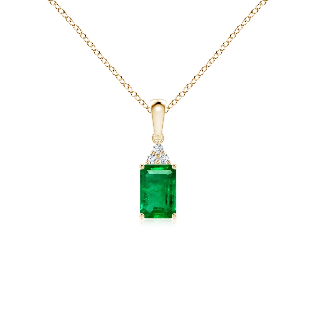6x4mm AAA Emerald-Cut Emerald Pendant with Diamond Trio in 10K Yellow Gold 