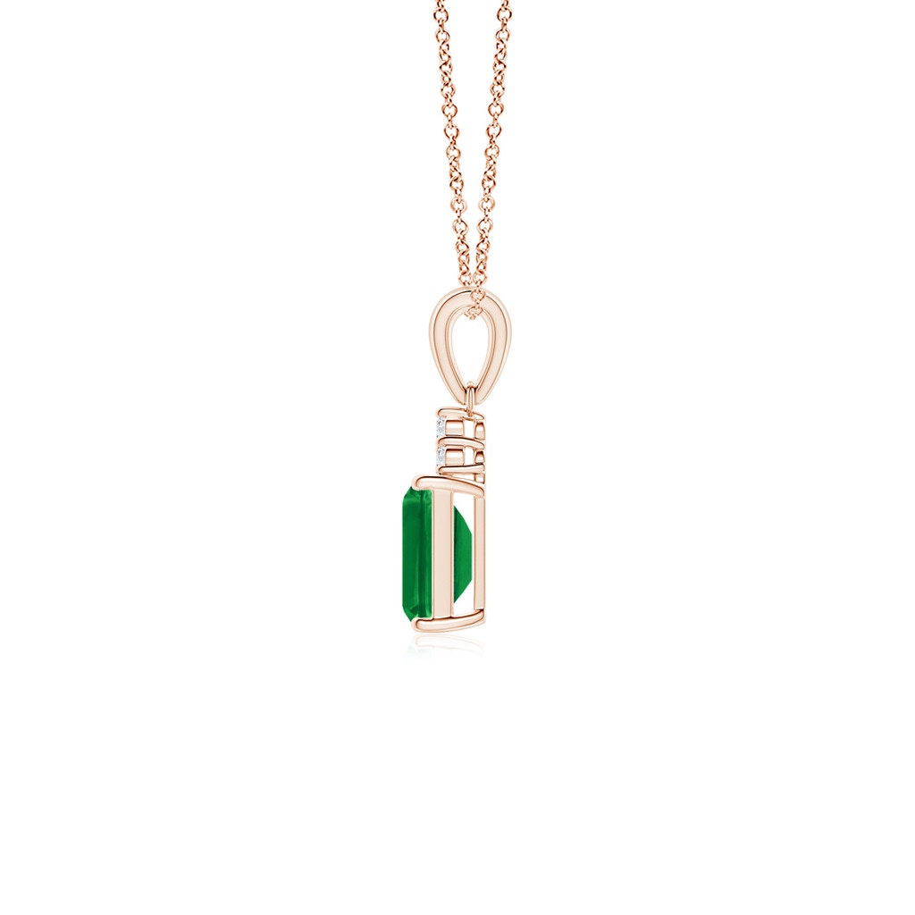 6x4mm AAA Emerald-Cut Emerald Pendant with Diamond Trio in Rose Gold Side 199