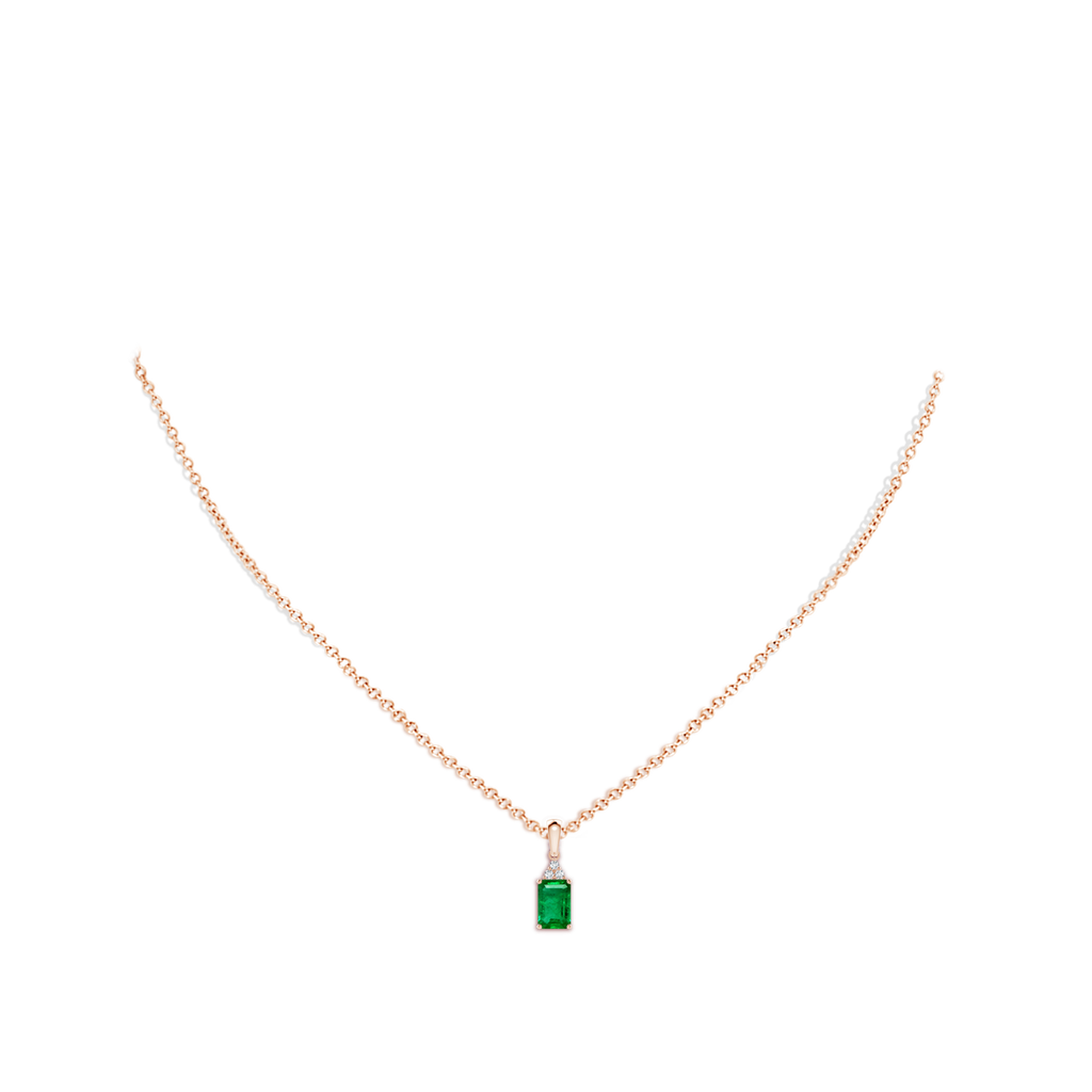 6x4mm AAA Emerald-Cut Emerald Pendant with Diamond Trio in Rose Gold pen