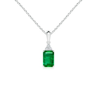 6x4mm AAA Emerald-Cut Emerald Pendant with Diamond Trio in S999 Silver