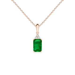6x4mm AAAA Emerald-Cut Emerald Pendant with Diamond Trio in 10K Rose Gold