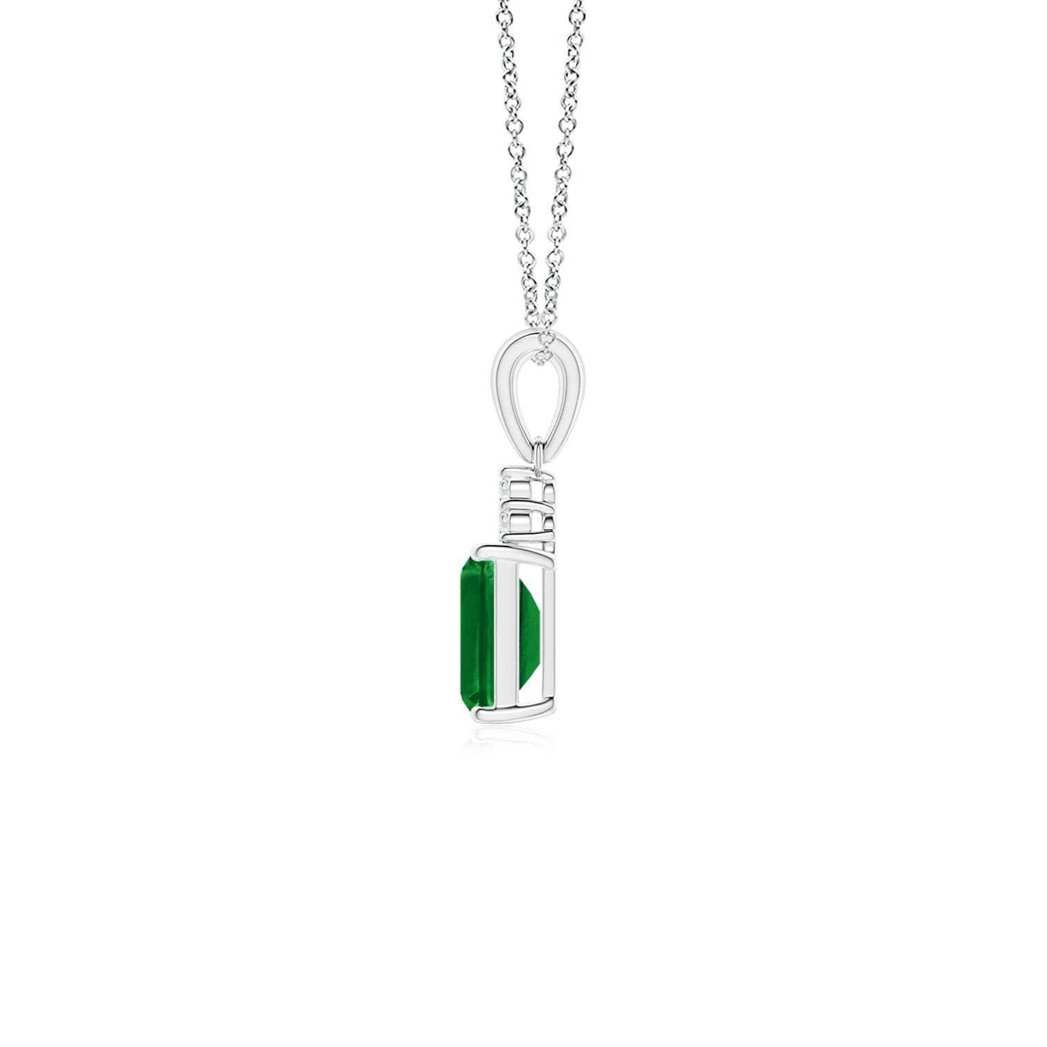 6x4mm AAAA Emerald-Cut Emerald Pendant with Diamond Trio in S999 Silver
