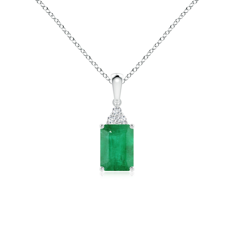 7x5mm A Emerald-Cut Emerald Pendant with Diamond Trio in S999 Silver 