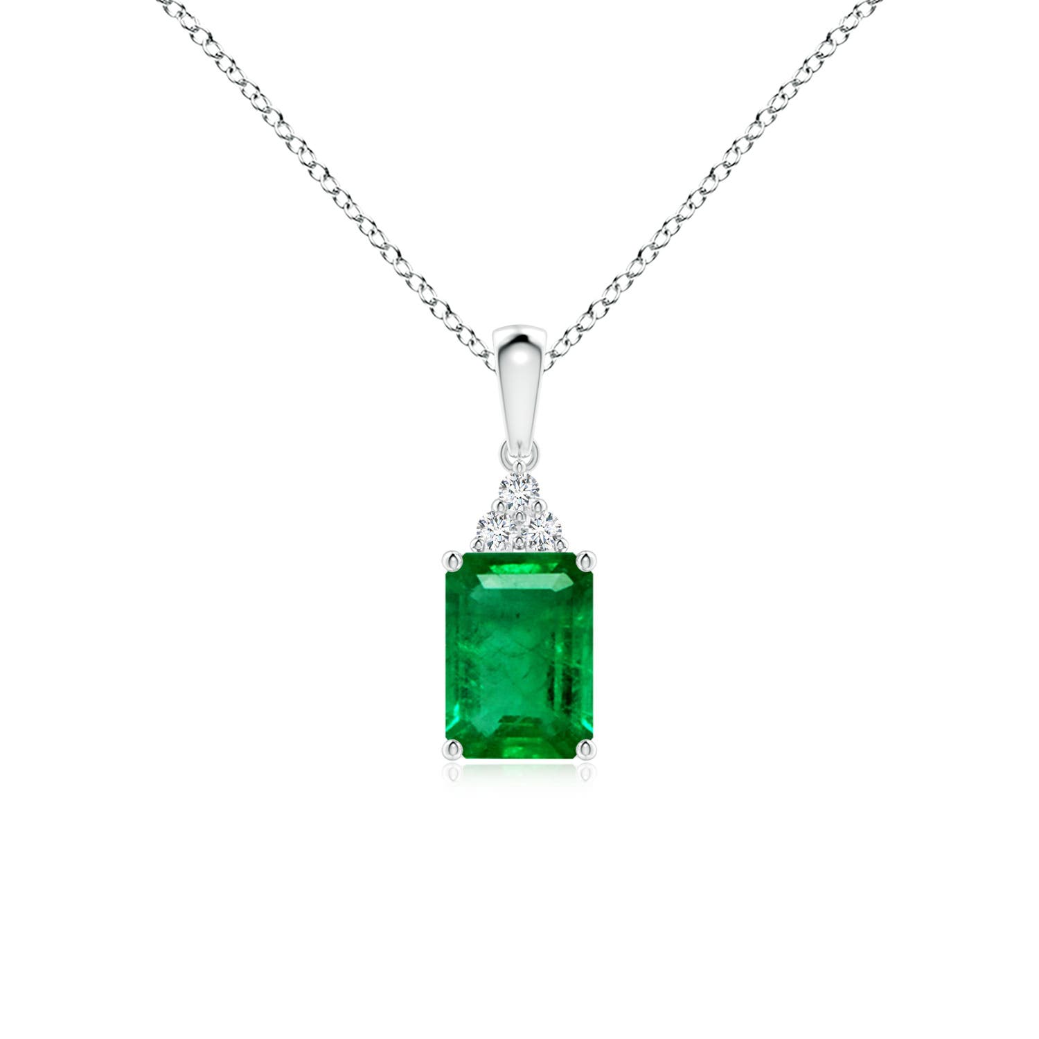 Emerald-Cut Emerald Pendant with Diamond Trio