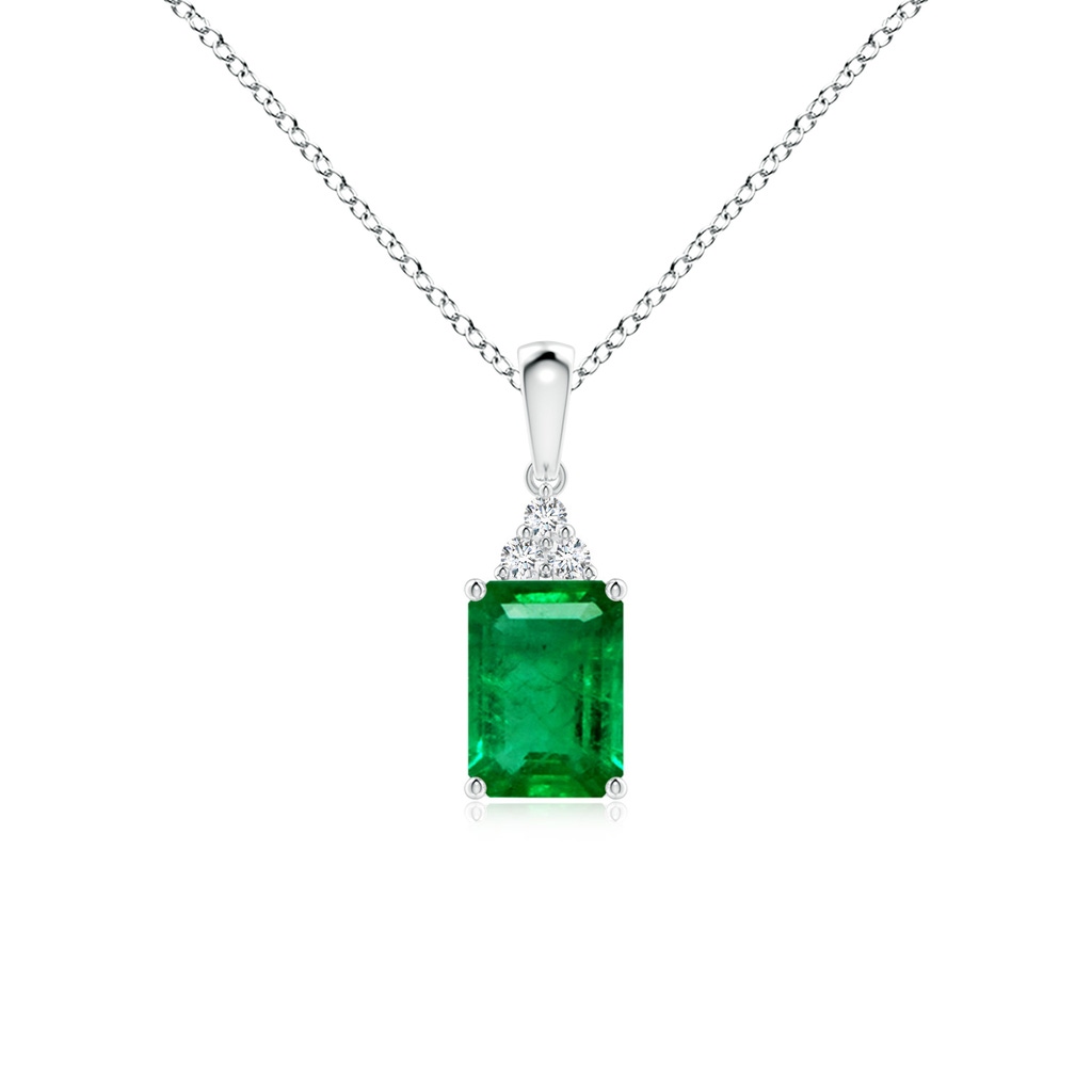 7x5mm AAA Emerald-Cut Emerald Pendant with Diamond Trio in White Gold
