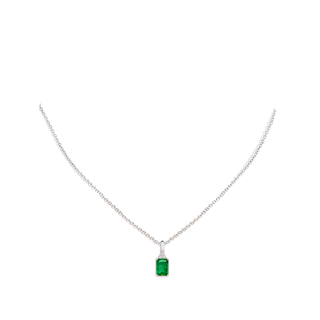 7x5mm AAA Emerald-Cut Emerald Pendant with Diamond Trio in White Gold pen