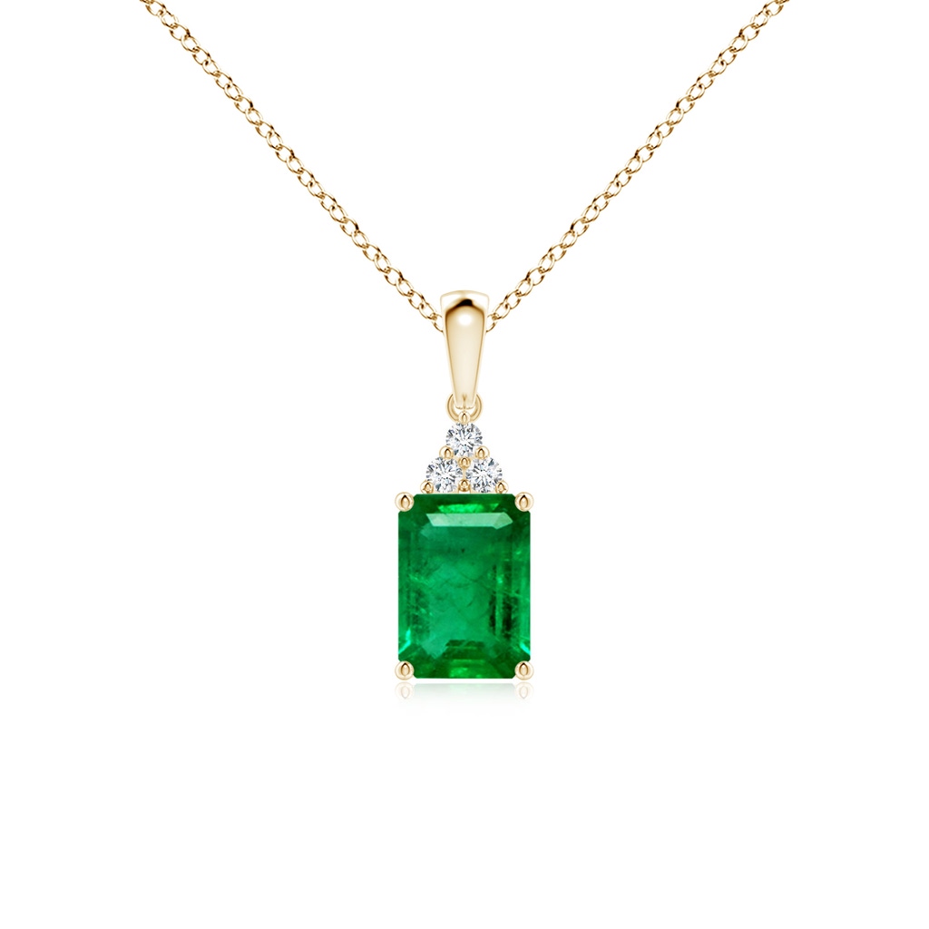 7x5mm AAA Emerald-Cut Emerald Pendant with Diamond Trio in Yellow Gold