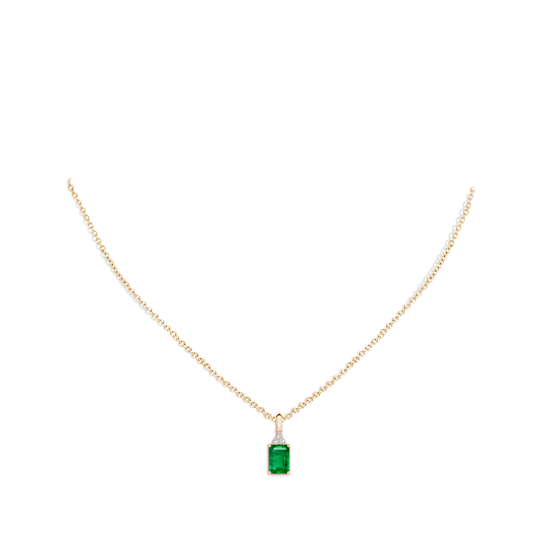 7x5mm AAA Emerald-Cut Emerald Pendant with Diamond Trio in Yellow Gold - body_neck