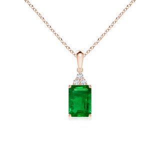 7x5mm AAAA Emerald-Cut Emerald Pendant with Diamond Trio in 9K Rose Gold