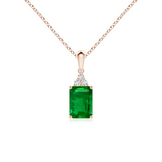 7x5mm AAAA Emerald-Cut Emerald Pendant with Diamond Trio in Rose Gold