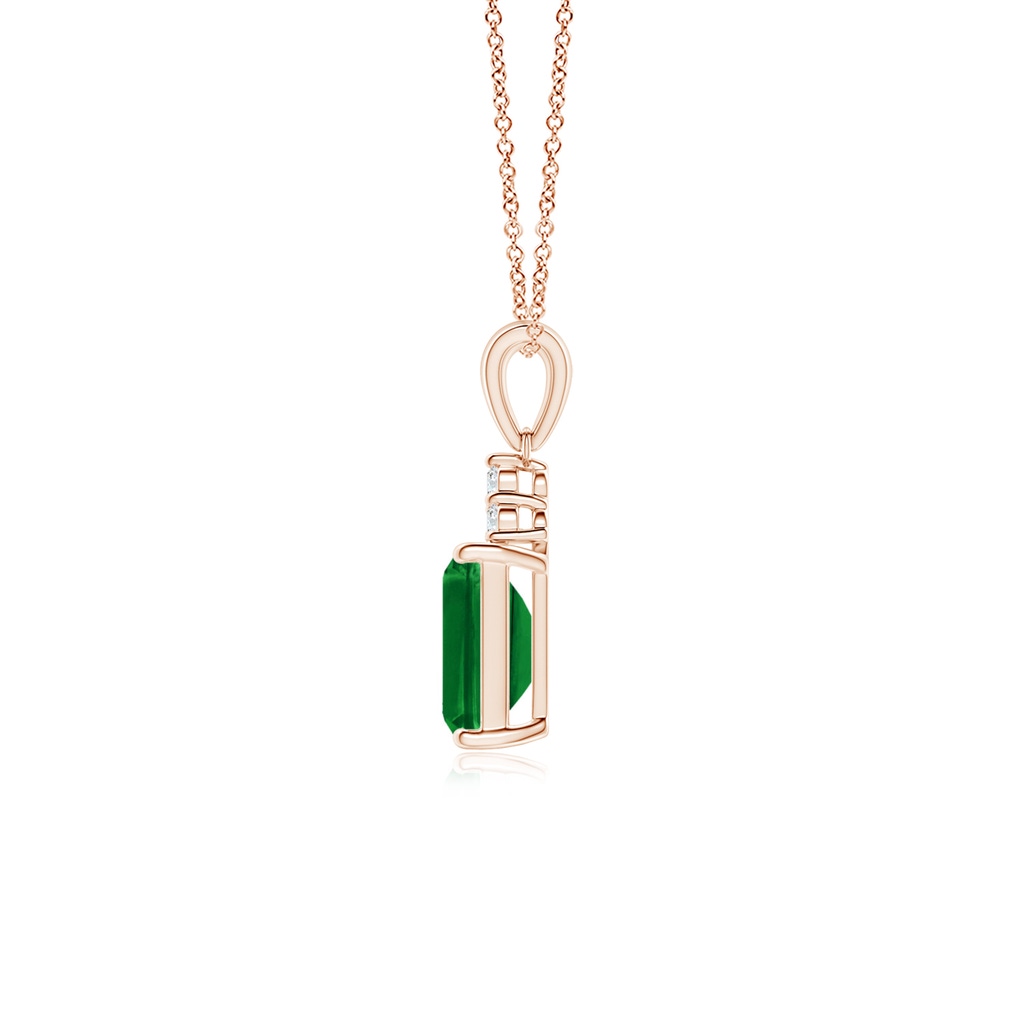 7x5mm AAAA Emerald-Cut Emerald Pendant with Diamond Trio in Rose Gold Side 199