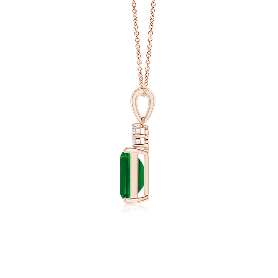 7x5mm AAAA Emerald-Cut Emerald Pendant with Diamond Trio in Rose Gold side 199