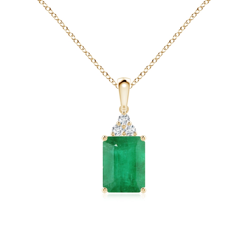 8x6mm A Emerald-Cut Emerald Pendant with Diamond Trio in Yellow Gold 