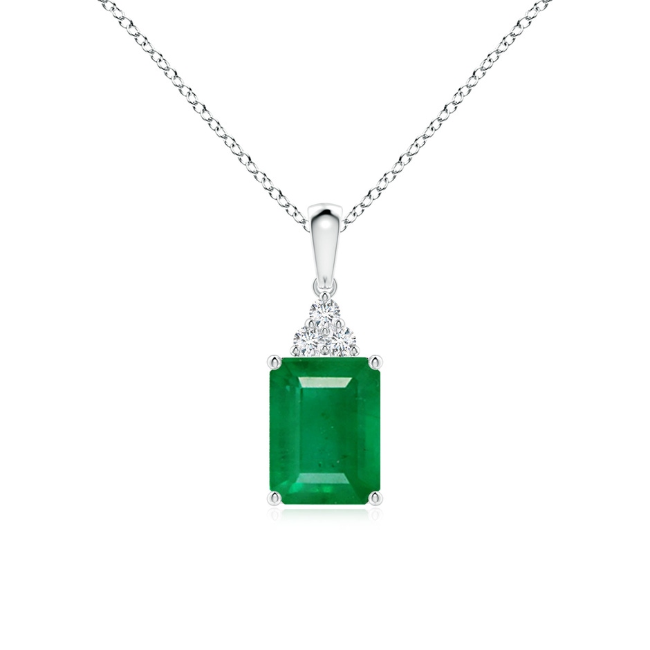 8x6mm AA Emerald-Cut Emerald Pendant with Diamond Trio in White Gold 