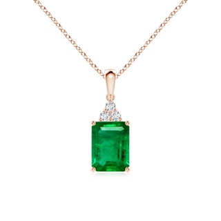 8x6mm AAA Emerald-Cut Emerald Pendant with Diamond Trio in 10K Rose Gold