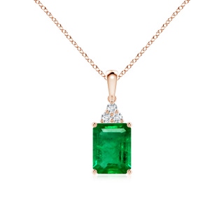 8x6mm AAA Emerald-Cut Emerald Pendant with Diamond Trio in 9K Rose Gold
