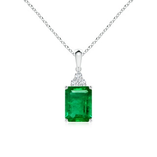 8x6mm AAA Emerald-Cut Emerald Pendant with Diamond Trio in P950 Platinum