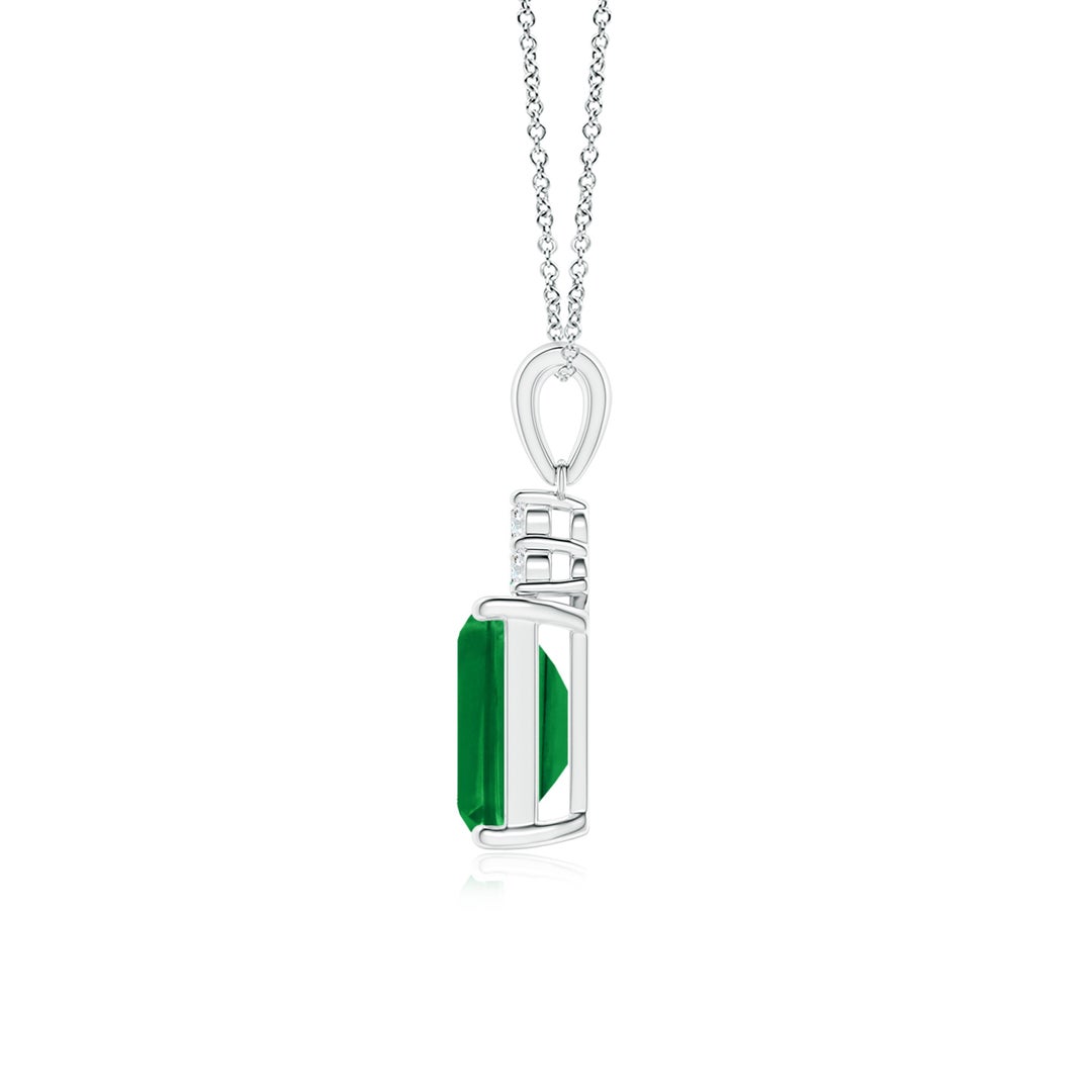 8x6mm AAA Emerald-Cut Emerald Pendant with Diamond Trio in White Gold - side 3