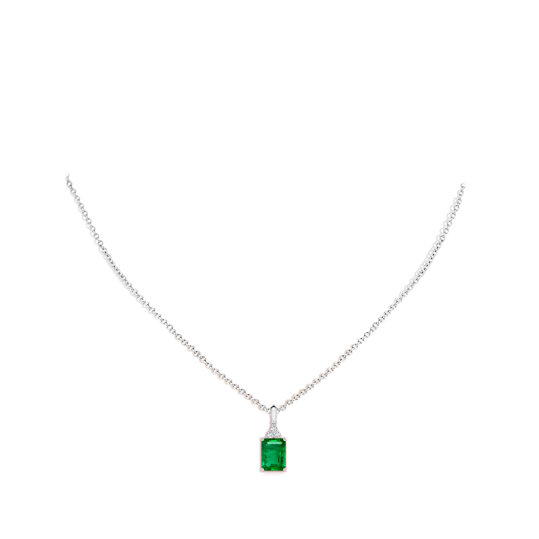 8x6mm AAA Emerald-Cut Emerald Pendant with Diamond Trio in White Gold - body_neck