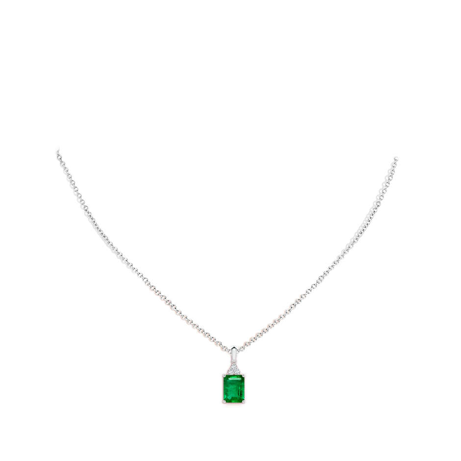 8x6mm AAA Emerald-Cut Emerald Pendant with Diamond Trio in White Gold pen