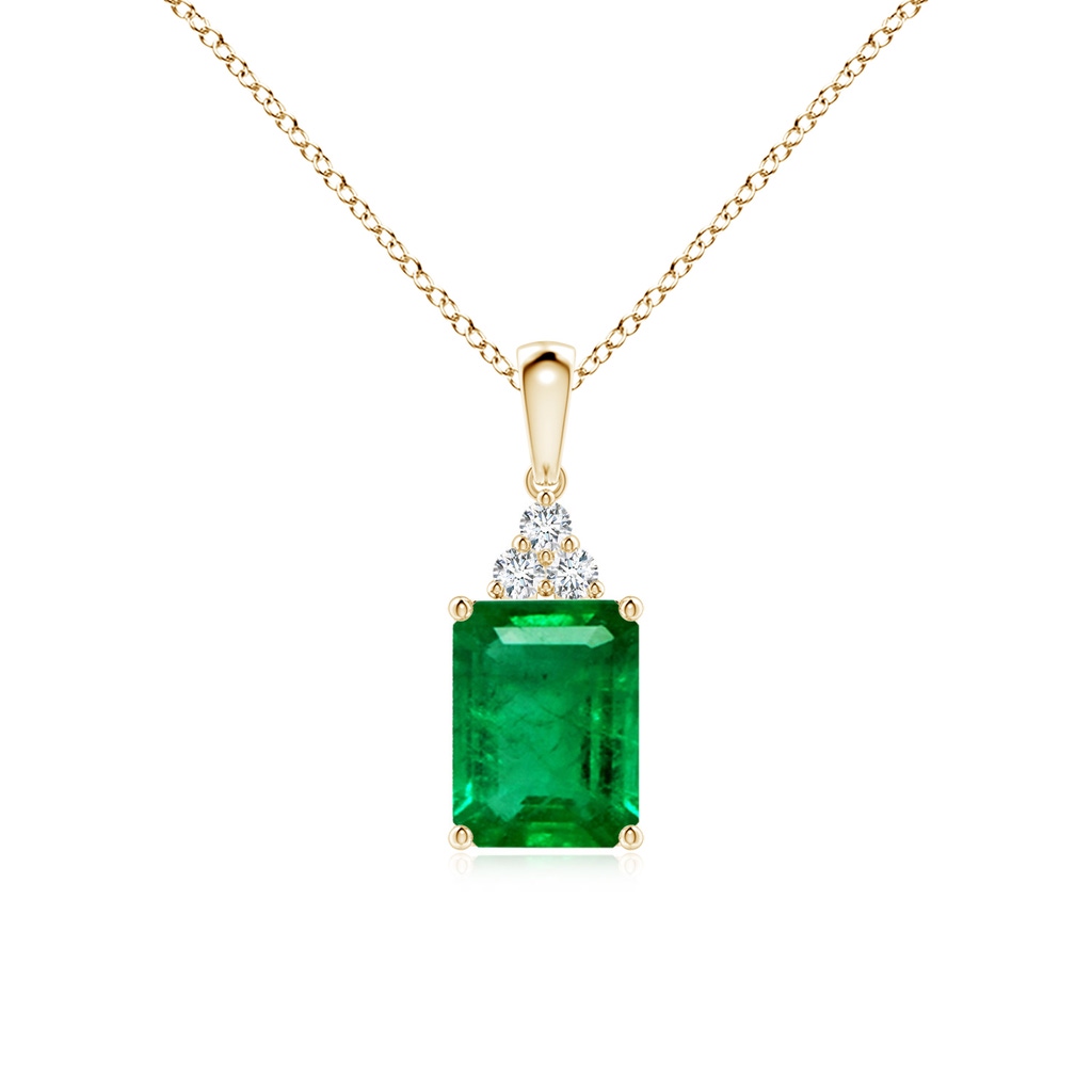 8x6mm AAA Emerald-Cut Emerald Pendant with Diamond Trio in Yellow Gold