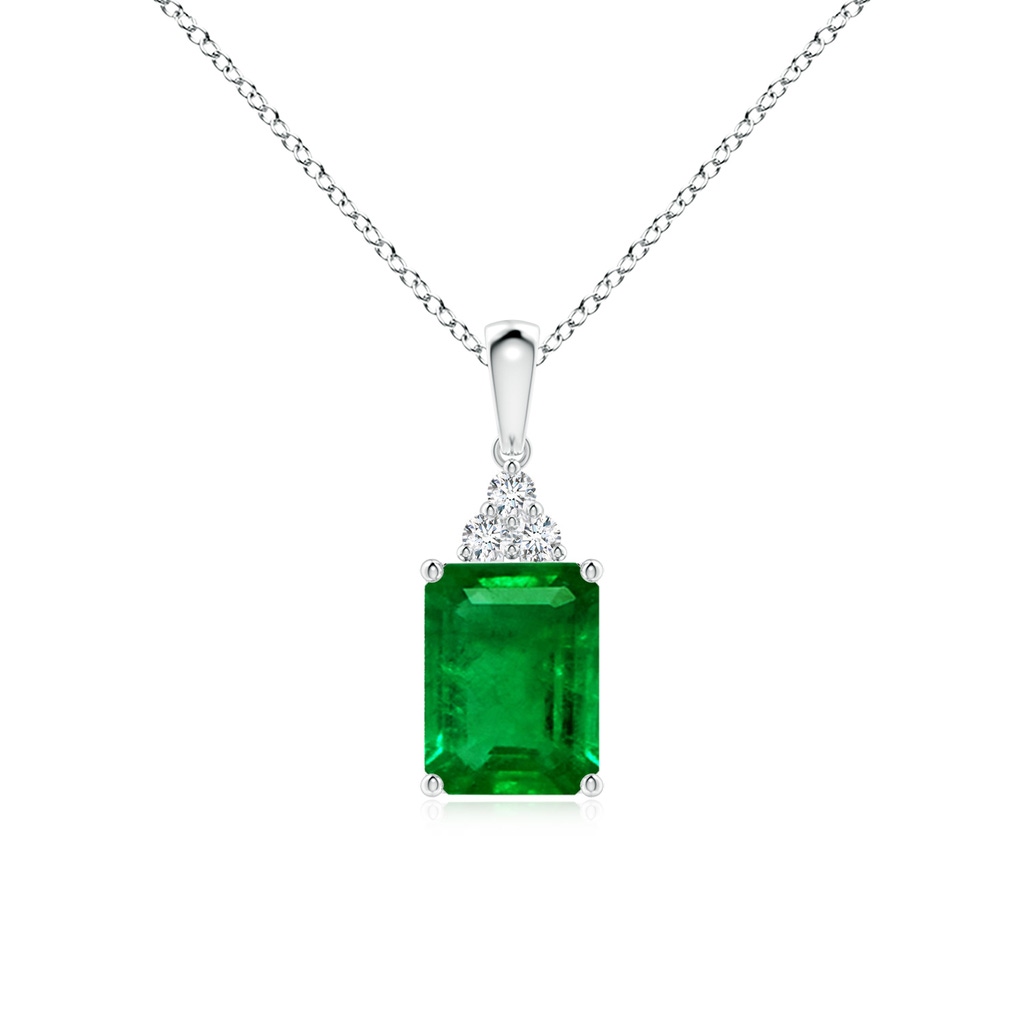 8x6mm AAAA Emerald-Cut Emerald Pendant with Diamond Trio in 10K White Gold