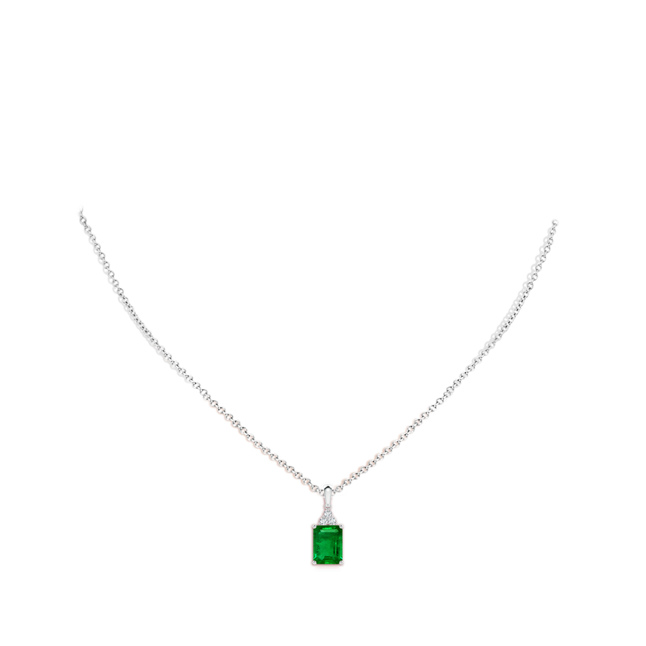 8x6mm AAAA Emerald-Cut Emerald Pendant with Diamond Trio in 10K White Gold pen