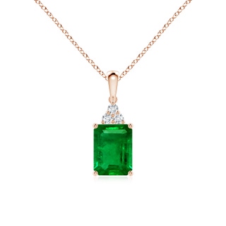 8x6mm AAAA Emerald-Cut Emerald Pendant with Diamond Trio in 9K Rose Gold