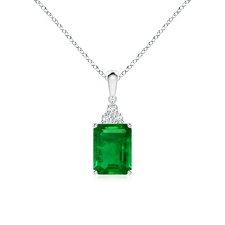 8x6mm AAAA Emerald-Cut Emerald Pendant with Diamond Trio in P950 Platinum