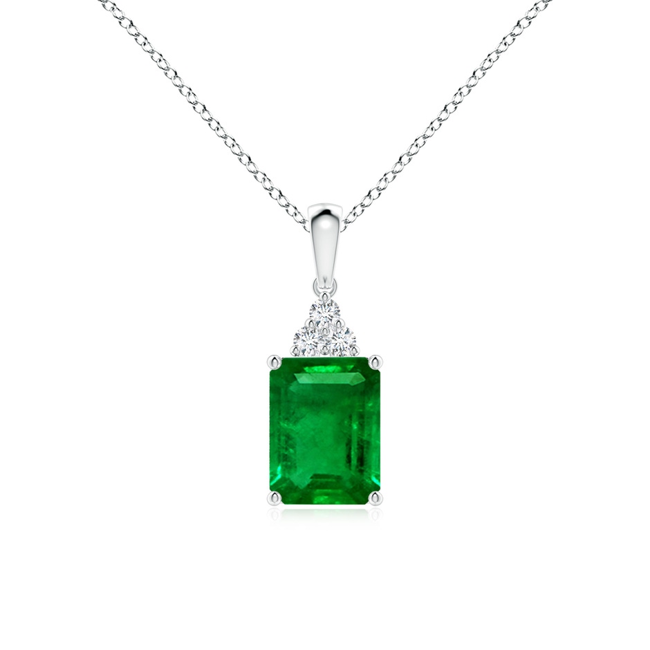 8x6mm AAAA Emerald-Cut Emerald Pendant with Diamond Trio in P950 Platinum 