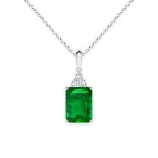 8x6mm AAAA Emerald-Cut Emerald Pendant with Diamond Trio in S999 Silver