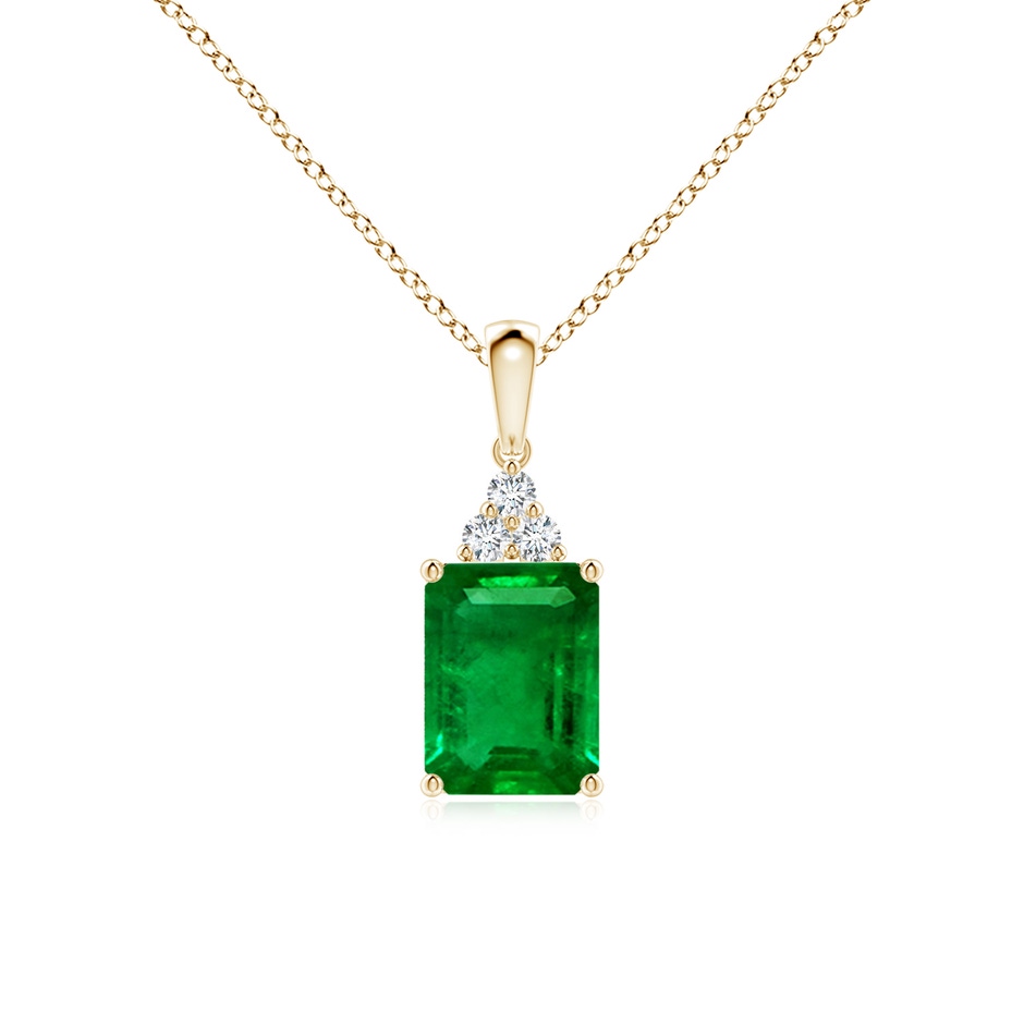 8x6mm AAAA Emerald-Cut Emerald Pendant with Diamond Trio in Yellow Gold 