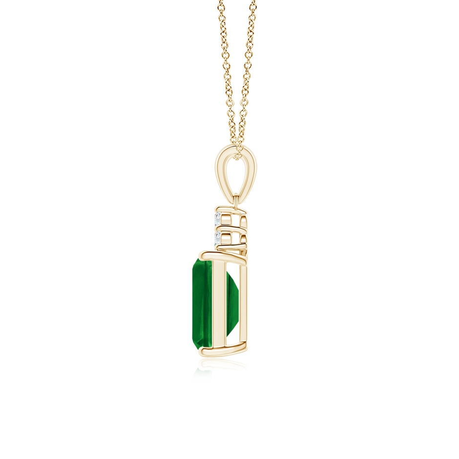 8x6mm AAAA Emerald-Cut Emerald Pendant with Diamond Trio in Yellow Gold side 199