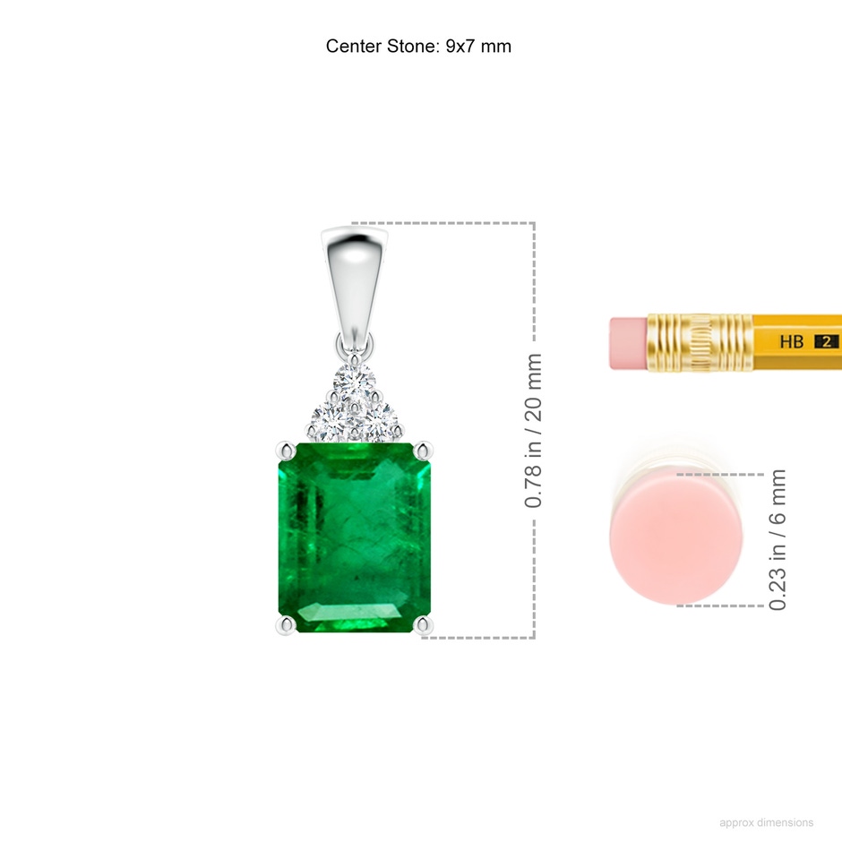 9x7mm AAA Emerald-Cut Emerald Pendant with Diamond Trio in P950 Platinum ruler