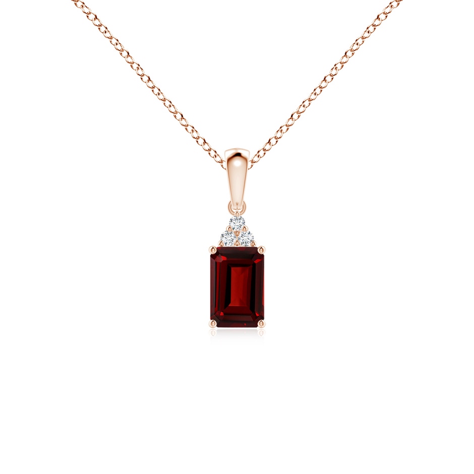 6x4mm AAAA Emerald-Cut Garnet Pendant with Diamond Trio in 9K Rose Gold 