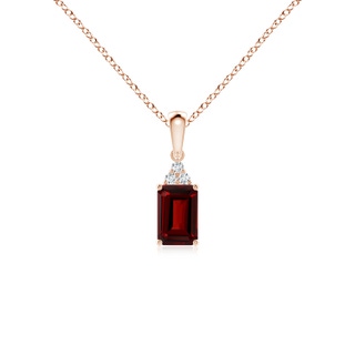 6x4mm AAAA Emerald-Cut Garnet Pendant with Diamond Trio in Rose Gold