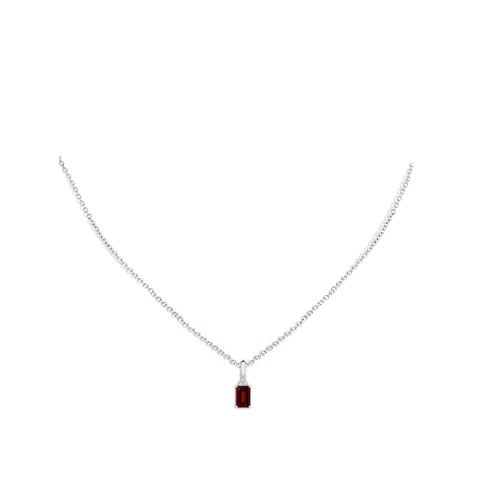 6x4mm AAAA Emerald-Cut Garnet Pendant with Diamond Trio in S999 Silver pen