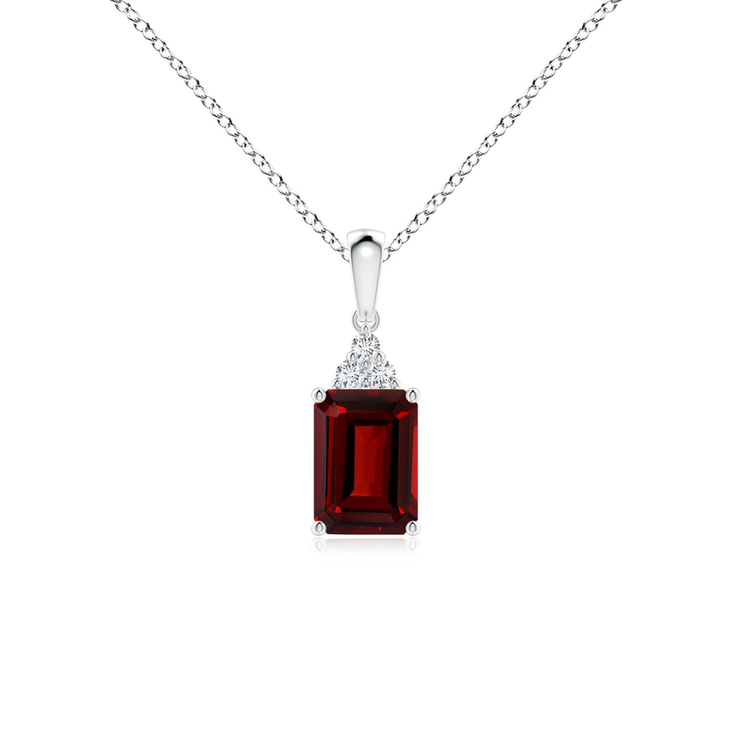 7x5mm AAAA Emerald-Cut Garnet Pendant with Diamond Trio in P950 Platinum