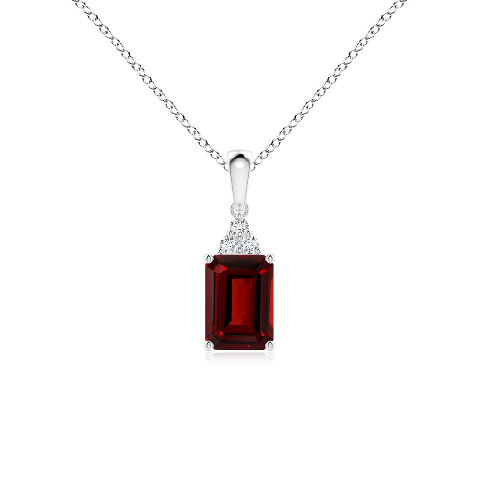 7x5mm AAAA Emerald-Cut Garnet Pendant with Diamond Trio in S999 Silver 