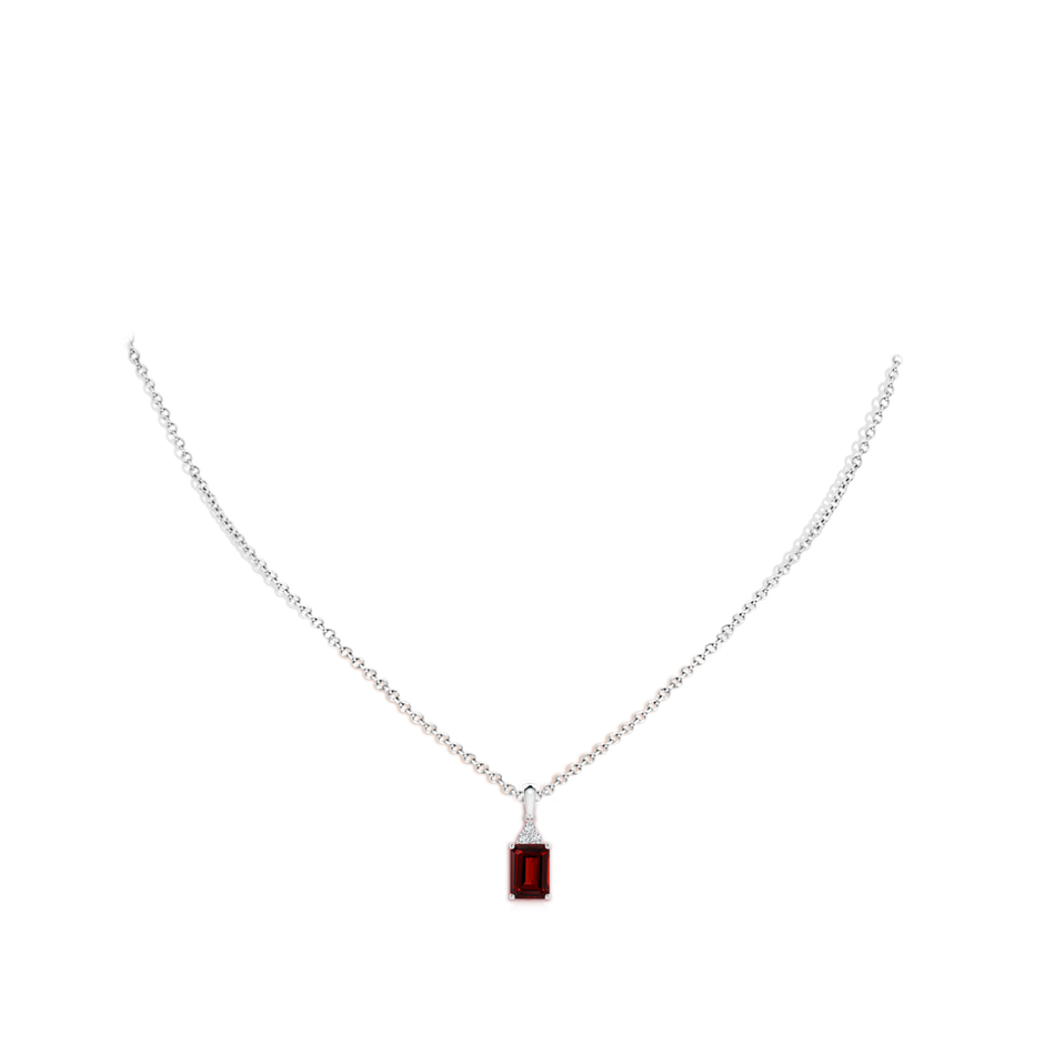 7x5mm AAAA Emerald-Cut Garnet Pendant with Diamond Trio in S999 Silver pen