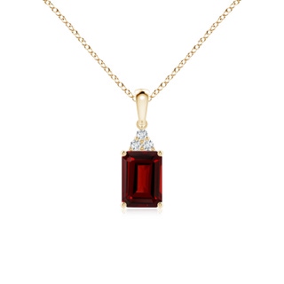 7x5mm AAAA Emerald-Cut Garnet Pendant with Diamond Trio in Yellow Gold