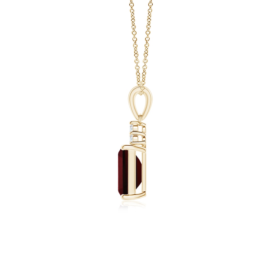 7x5mm AAAA Emerald-Cut Garnet Pendant with Diamond Trio in Yellow Gold side 199